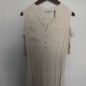 NWOT Antonio Melani Cold Shoulder Button Pocket Beige 6 Small Knee Length Dress